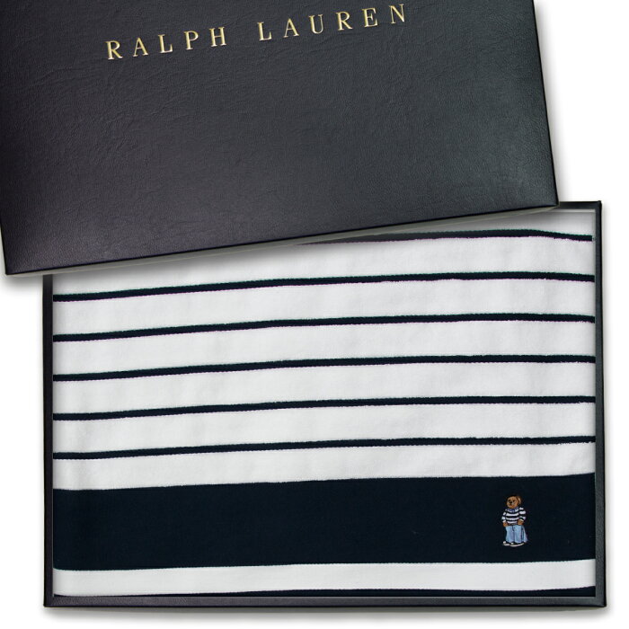 ラルフローレン　【RALPH LAUREN】　フレンチベアボーダーハーフサイズコットンタオルケット　【のし対応】ギフト　誕生日　結婚祝 出産祝 出産内祝 記念日 新築祝 引越祝 退職祝　還暦祝　母の日　父の日　クリスマス　御歳暮　御年賀　お中元　景品・賞品などのに