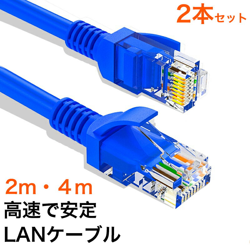 2本/セット LANケーブル CAT5e Gigabit 爪折れ防止 やわらか 2m / 2メートル / 4m / 4メートル ギガビット カテゴリ5e ランケーブル 【PlayStation 4 対応】