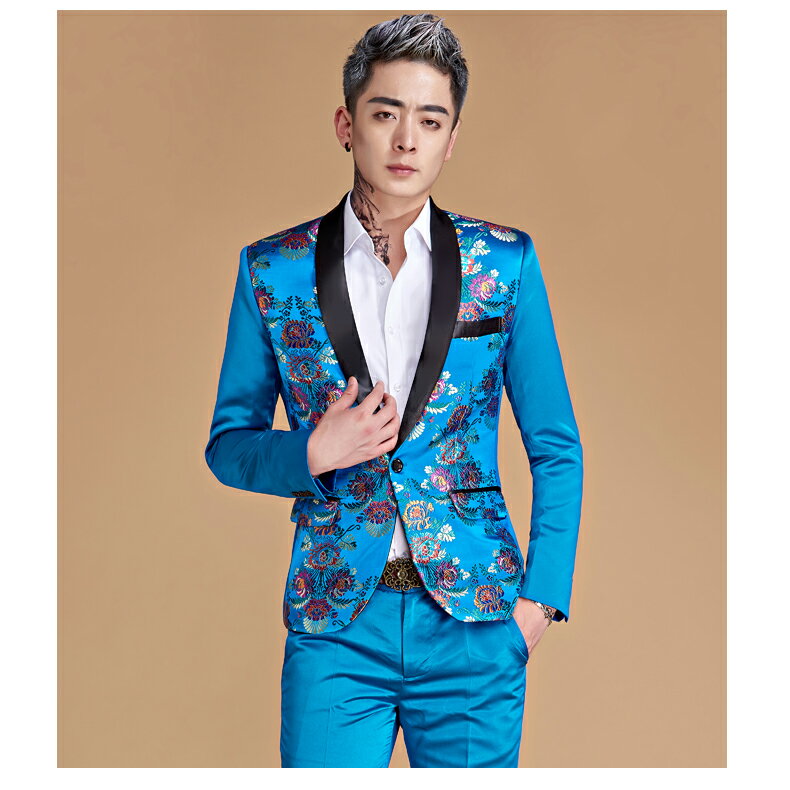 ステージ衣装 メンズ スーツ カラースーツ 上下2点セット 龍柄 花柄 忘年会 新年会 ステージ衣装 ダンス衣装 カラオケ衣装 舞台衣装 ハロウィン コスプレ 赤・青・緑・黄・ピンク 送料無料