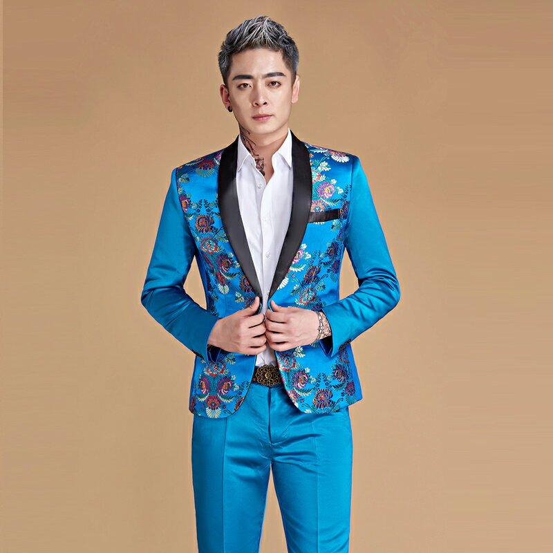 ステージ衣装 メンズ スーツ カラースーツ 上下2点セット 龍柄 花柄 忘年会 新年会 ステージ衣装 ダンス衣装 カラオケ衣装 舞台衣装 ハロウィン コスプレ 赤・青・緑・黄・ピンク 送料無料