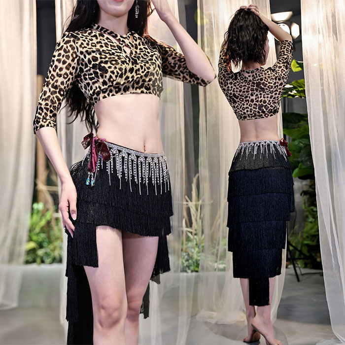 ベリーダンス衣装 セット衣装 おしゃれ フリンジ スカート ベリーダンス 衣装セット インナーパンツ付き ロング丈 スカート 7分袖 トップス かわいい ベリー...