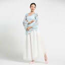 ダンス衣装 トップス パンツ チャイナ風 花柄 長袖 トップス ストレッチメッシュ ホワイト ロング丈 パンツスカート ワイドパンツ ダンス レッスン着 セット...