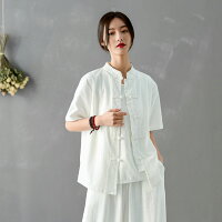 リネン ブラウス レディース 半袖 リネン 麻 綿麻 リネンコットン シャツ 夏用 トップス レディース 春 薄手 リネン ナチュラル服 チャイナ風チャイナボタン 春 夏 春物 夏物 春夏 大人 カジュアル 太極拳服 ホワイト パープル ベージュ