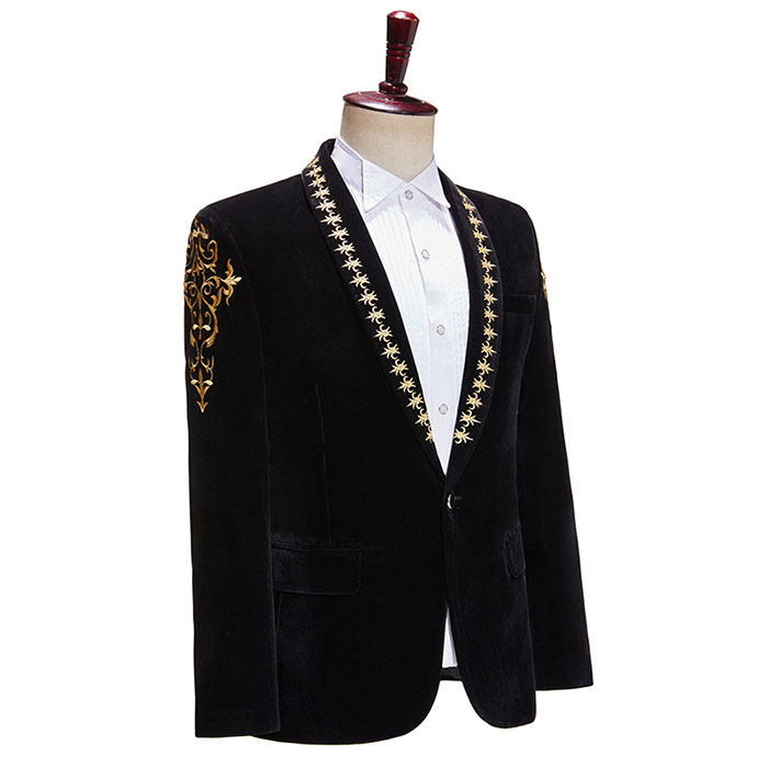 ステージ衣装 メンズ ジャケット ブラック 黒 ゴールド 金 刺繍 パーティ 司会 カラオケ イベント コスプレ 衣装 ダンス衣装 発表会 新年会 忘年会 余興 衣装 舞台衣装 男性 大人用 ハロウィン コスプレ おしゃれ メンズ 衣装 大きいサイズ 3XL 4XL 5XL ブラック 黒
