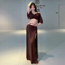 ベリーダンス衣装 セット衣装 華やか 星屑 メッシュ かわいい ベリーダンス 衣装セット ロング丈 スカート スリット入り ショルダー トップス おしゃれ ベリ...