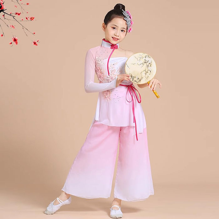 ダンス衣装 トップス パンツ セット衣装 子供 大人 ダンス トップス シフォン メッシュ 長袖 トップス 片袖 子供 キッズ ダンス 衣装 セットアップ おしゃれ ダンス 衣装 美しい グラデーション ダンス発表会 ステージ衣装 ピンク ホワイト