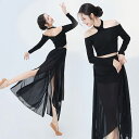 ダンス 衣装 セットアップ 無地 トップス 長袖 オフショルダー 肩出し 美しい ロング丈 スカート スリット入り レディース ダンス衣装 おしゃれ ブラック ...