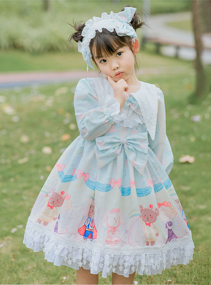 子供ドレス 女の子 ワンピース 長袖 キッズドレス 子供服 可愛い動物のプリント パーティ ハロウィン ..