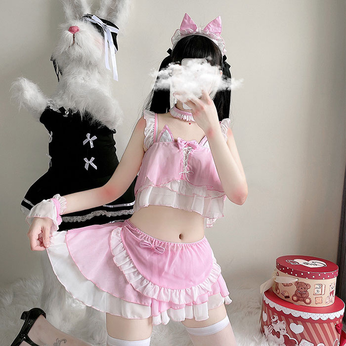 コスプレ セクシー 衣装 メイド メイド服 ランジェリー コスプレ衣装 メイド服コスプレ コスチューム セクシーメイド服コスプレ メイド セクシー衣装 大人 透け シースルー ベビードール ピンク 猫の耳 エプロン レース チョーカー