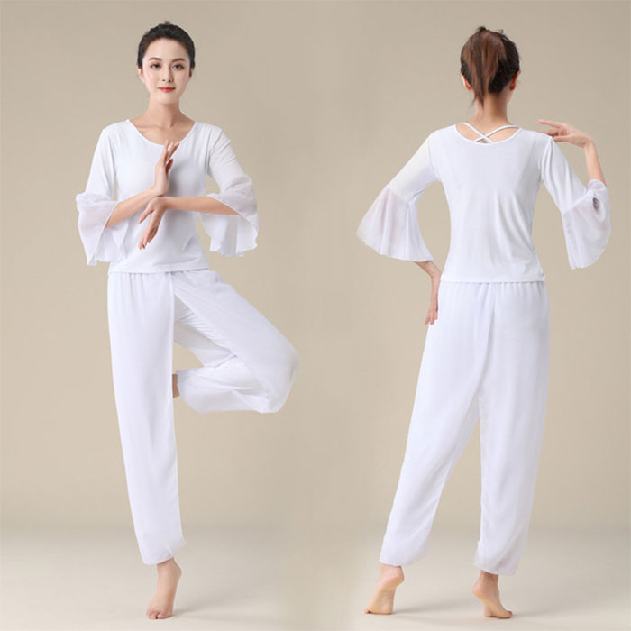 ヨガウェア ダンス 衣装 上下セット トップス パンツ セット 巻きスカート風ゆったりロングパンツ ストレッチ ダンス衣装 社交ダンス ラテンダンス ベリーダン...