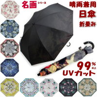 UV遮蔽率99%以上の晴雨兼用日傘。内側の名画がお洒落ですギフト包装無料 折りたたみ日傘 晴雨兼用 ブラック ミニ 名画シリーズ ( uvカット uv加工 遮熱 遮光 約100% 黒 完全遮光 傘 折り畳み おしゃれ かわいい レディース 折りたたみ傘 涼しい 猫雑貨 薔薇雑貨 雨傘 ギフト包装無料 ) 母の日ギフト