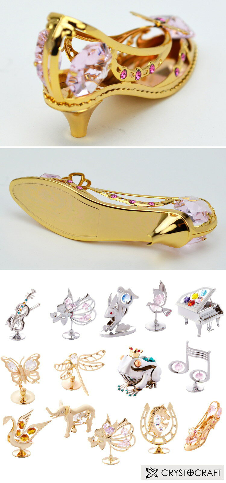 シューズ クリスタル オーナメント ゴールド リボンパンプス おしゃれ 綺麗 可愛い 上品 インテリア 装飾品 輸入雑貨 置物 贈答品 サンダル オーナメント ヨーロッパ 置物 靴 オブジェ オブジェ CRYSTOCRAFT かわいい ギフト包装無料! [3]