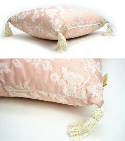 クッションPillowピンクHeirloomタッセル(45×45cmクッションカバー取外可JENNIFERTAYLORおしゃれアンティーク雑貨ジェニファーテイラー布製ローズ薔薇ヨーロッパアンティーク風クラシックインテリア)