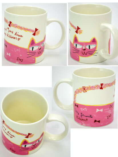 noa family マグカップ リボンキャットマグ 360ml( ハート かわいい 洋食器 陶器 猫雑貨 猫グッズ ねこ ネコ キャット ノアファミリー　コーヒーカップ ティーカップ ）