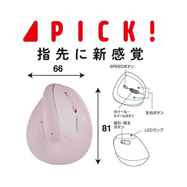 ナカバヤシ PICK! Bluetoothミニエルゴ静音5ボタンBlueLEDマウス ピンク MUS-BKF223P[21]