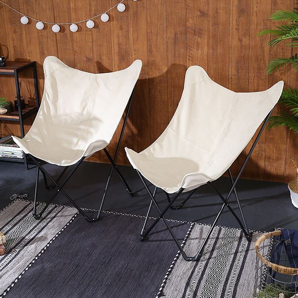 アウトドア チェア フォールディングチェア 同色2脚組 ベージュ 折りたたみ レジャー用品 キャンプ ガ..