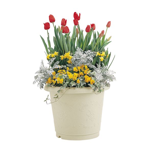 【2個セット】 リッチェル 丸 プランター アイボリー 32型 (植木鉢)[21]