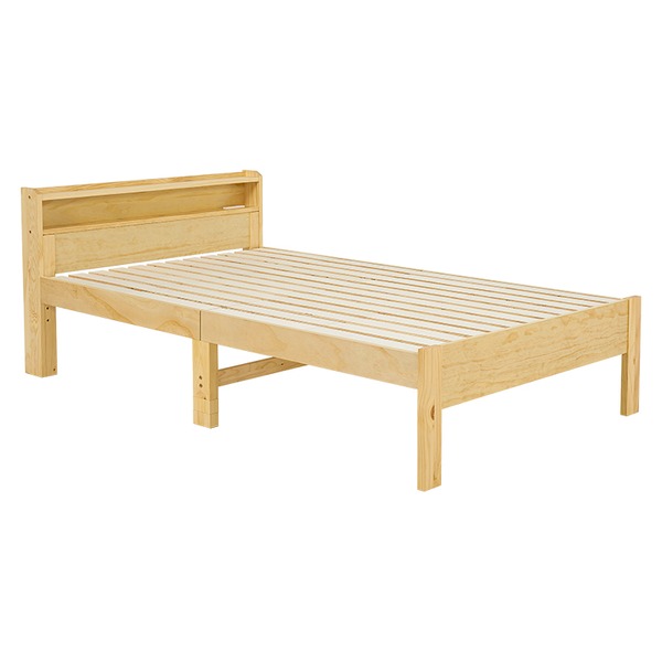 ベッド セミダブル ベッドフレームのみ プレーンナチュラル 木製 棚付き 宮付き コンセント付き すのこ 組立品