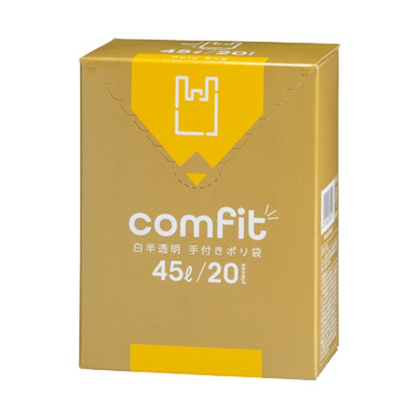 （まとめ） ジャパックス comfit 手付きポリ袋 45L 白半透明 0.015mm MUT45 1パック（20枚） 【×10セット】[21]