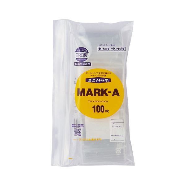 （まとめ）セイニチ ユニパック チャック付 ポリエチレン(書き込める白ベタ三ツ窓付) ヨコ50×タテ70×厚み0.04mm MARK-A 1パック(100枚)【×10セット】[21]