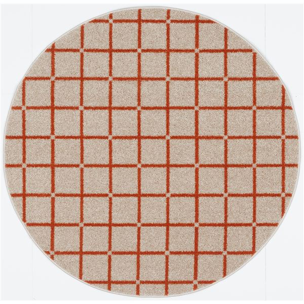 ラグ マット 絨毯 約幅150×長さ150cm 正円 オレンジ チェック柄 洗える 日本製 防ダニ 滑り止め加工 床暖房可 スミノエ オセロ【代引不可】[21]