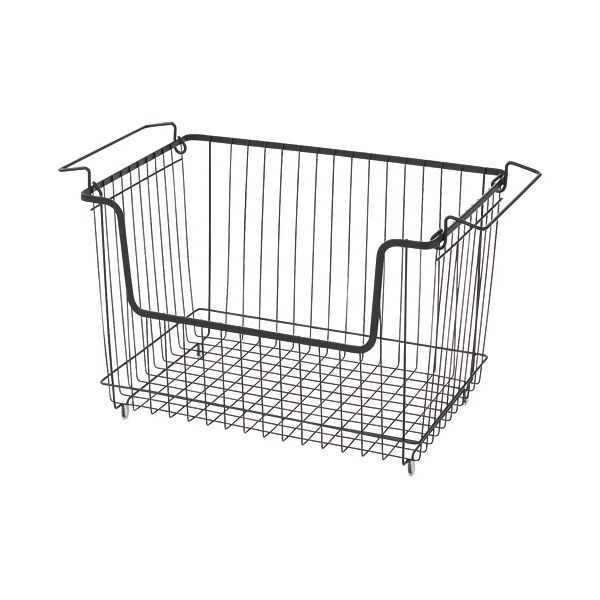 （まとめ） YAMAZEN ワイヤーバスケット L ブラック DWB-L（BK） 1個 組立式 【×2セット】[21]