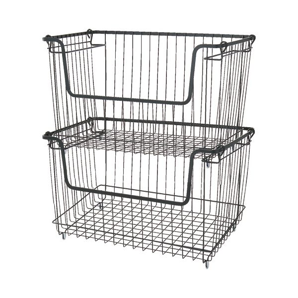 雑貨のお店　ザッカルの（まとめ） YAMAZEN ワイヤーバスケット L ブラック DWB-L（BK） 1個 組立式 【×2セット】[21]｜アングル2