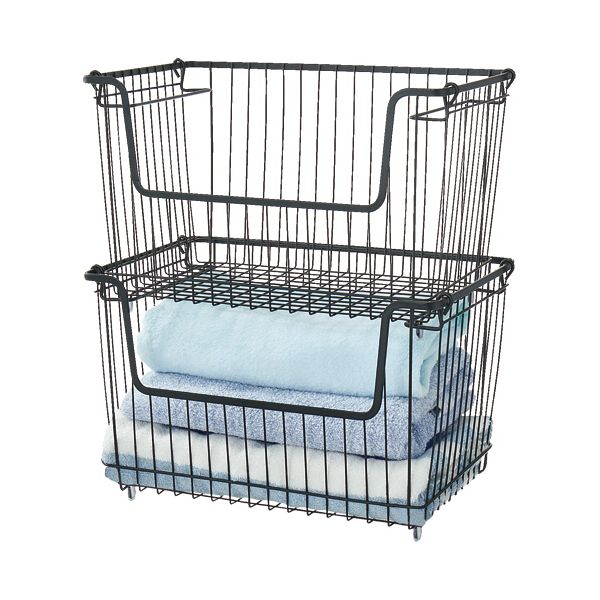 雑貨のお店　ザッカルの（まとめ） YAMAZEN ワイヤーバスケット L ブラック DWB-L（BK） 1個 組立式 【×2セット】[21]｜アングル3