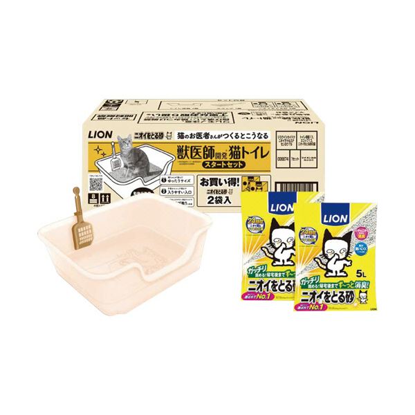 ■サイズ・色違い・関連商品■猫トイレ■猫トイレスタートセット[当ページ]■商品内容●「ニオイをとる砂」専用猫トイレ・スタートセット。■商品スペック材質・素材：猫トイレ・スコップ:ポリプロピレン樹脂、猫砂:ベントナイト、消臭・抗菌剤製造国：日本その他仕様：●猫トイレ スタートセット●セット内容:トイレ本体、スコップ、ニオイをとる砂5L(無香)×2袋●猫トイレ寸法(外寸):575×380×H200mm●猫トイレ寸法(内寸):500×325mm●スコップ寸法:260×90×H40mm●パッケージサイズ:585×400×H220mm■送料・配送についての注意事項●本商品の出荷目安は【1 - 5営業日　※土日・祝除く】となります。●お取り寄せ商品のため、稀にご注文入れ違い等により欠品・遅延となる場合がございます。●本商品は仕入元より配送となるため、沖縄・離島への配送はできません。[ ジユウイシトイレT ]