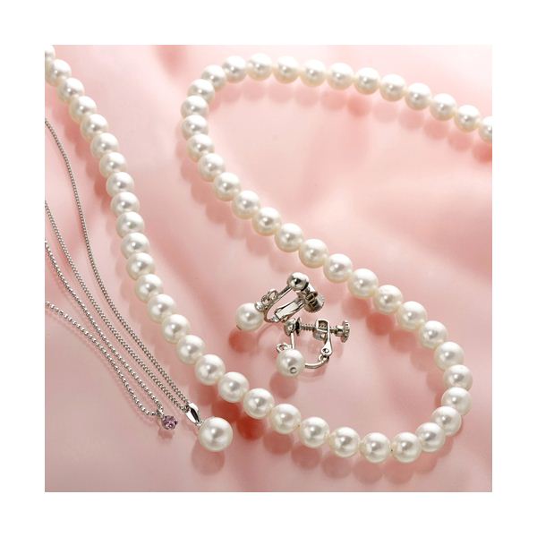 あこや真珠使用 パールネックレス ＆ パールイヤリング ＆ パールペンダント 3点セット ピンクトルマリンのペンダント付き[21]