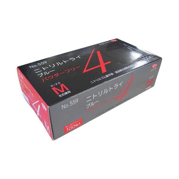 〔まとめ〕 エブノ ニトリルトライ4 ブルー パウダーフリー M No-559 1箱 (100枚) 〔×5セット〕 使い捨て手袋 使い捨て 手袋[21]