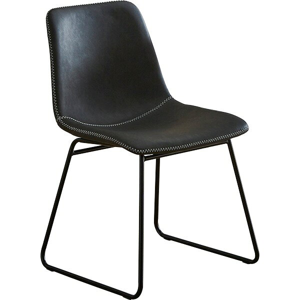 パーソナルチェア 2脚セット 約幅47.5cm ブラックグレー スチール脚 ヴィンテージレザー調 スクエアチェア 組立品 リビング【代引不可】[21]