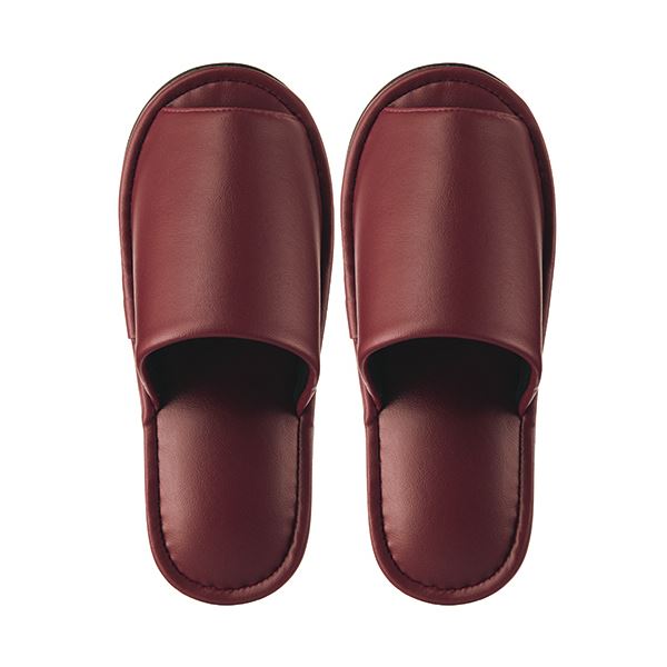 （まとめ） TANOSEE最高級レザー調スリッパ 外縫い ワイン 1足 【×5セット】[21]