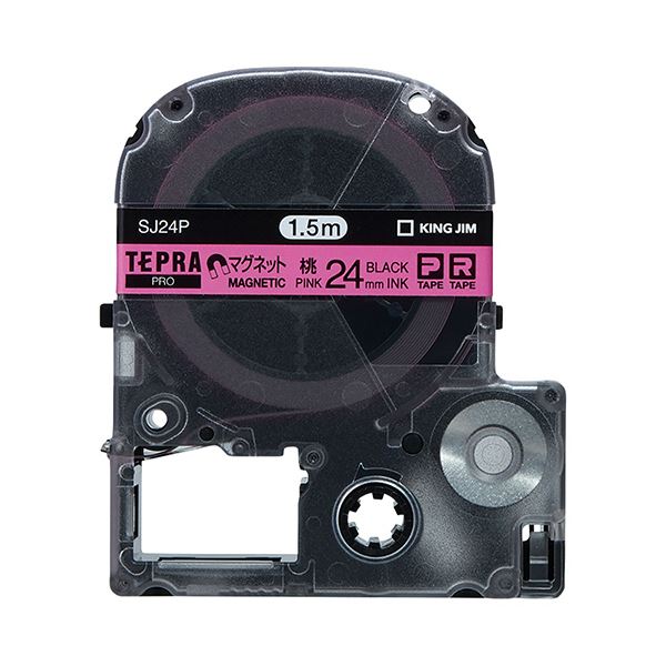 （まとめ） キングジム テプラ PRO テープカートリッジ マグネットテープ 24mm ピンク／黒文字 SJ24P 1個 【×3セット】[21]