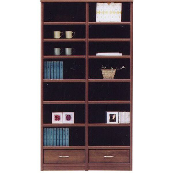 オープンラック 収納棚 幅97cm ブラウン 木製 棚板 引き出し収納付 日本製 国産 オープンシェルフ フリ..