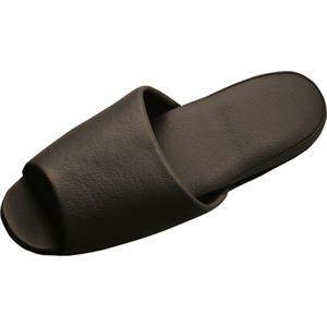 （まとめ） オーミケンシ 抗菌ビニールレザー調スリッパ（前開き） ダークブラウン 1足 【×5セット】[21]