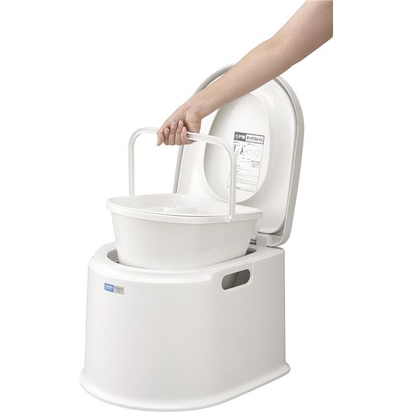 ポータブルトイレ/簡易トイレ 【P型】 液ダレ防止付きポット 日本製 〔携帯トイレ 介護用品 防災 非常..