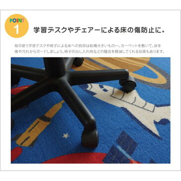 デスクカーペット 男の子 宇宙柄 『スペース』 ブルー 110×133cm