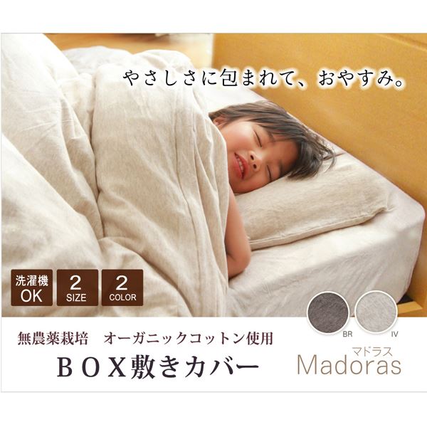 布団カバー 無地 洗える オーガニックコットン使用 『マドラス BOX敷カバー』 アイボリー シングル 約100×200+25cm