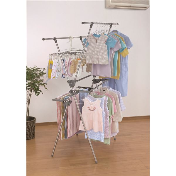 ステンレス室内用物干しスタンド/洗濯物干し 【2段式】 折りたたみ可 大容量 ワイドサイズ[21]