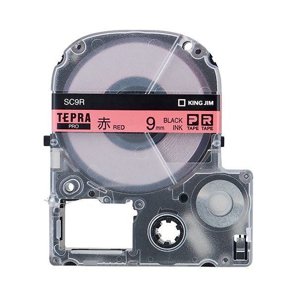 （まとめ） キングジム テプラ PRO テープカートリッジ パステル 9mm 赤／黒文字 SC9R 1個 【×5セット】[21]