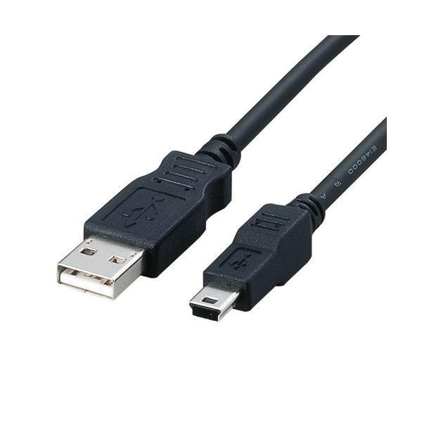（まとめ）エレコムフェライトコア内蔵USB2.0対応ケーブル (A)オス-mini(B)オス ブラック 1.8m USB-FSM5181本【×5セット】[21]
