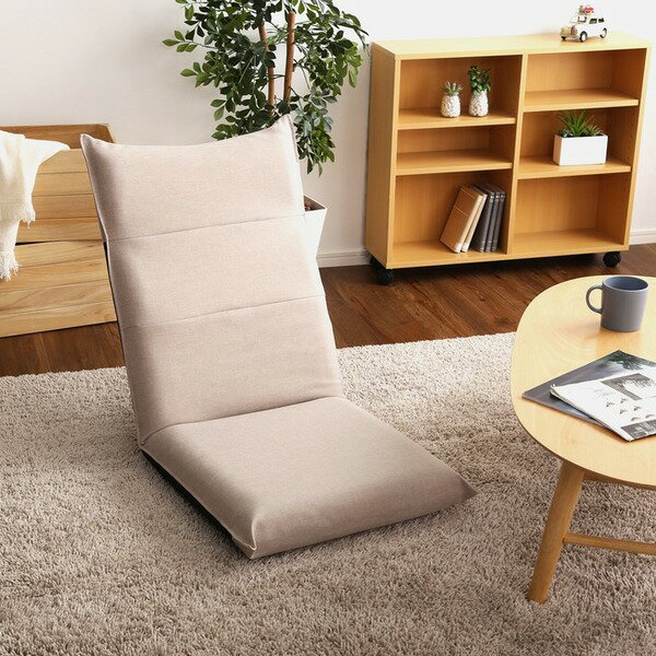 ハイバック 座椅子 パーソナルチェア 約幅50cm ベージュ ボリューム 日本製 国産 コンパクト収納 完成品 フロアチェア リクライニングチェア ローチェア 座いす スチールパイプ ウレタンフォーム リビング ダイニング【代引不可】[21]