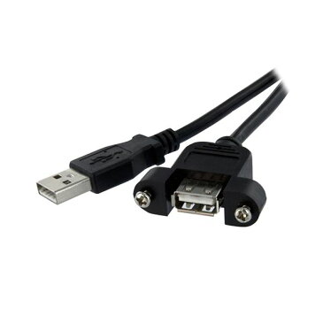 （まとめ）StarTechUSB2.0パネルマウント型ケーブル 30cm パネルマウント用USB Aポート(メス)-USB Aポート(オス) ブラックUSBPNLAFAM1 1本【×5セット】