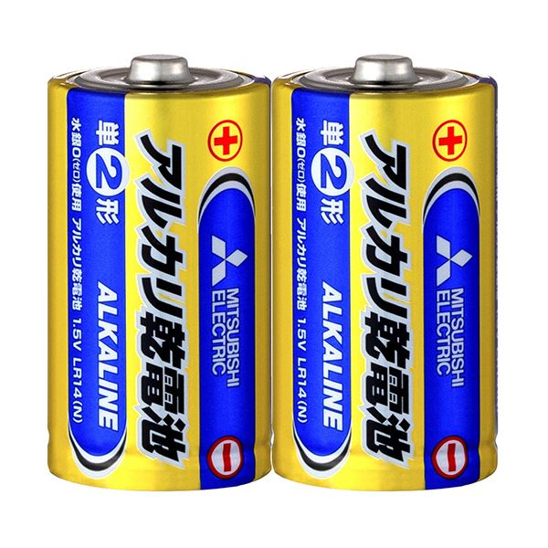 （まとめ）三菱電機 アルカリ乾電池 単2形 LR14N/2S 1セット（20本：2本×10パック） 【×3セット】[21]