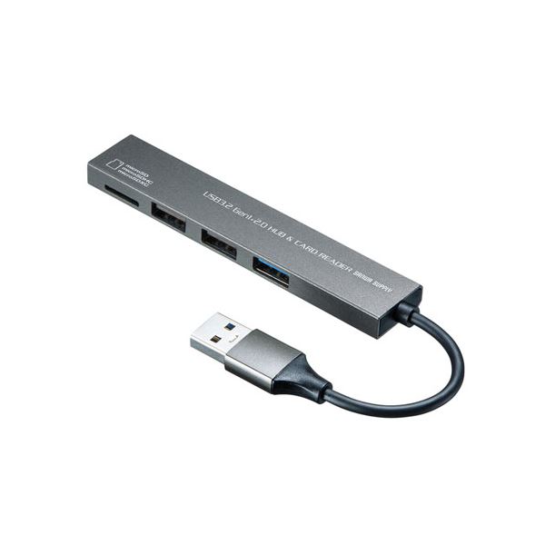 サンワサプライ USB 3.2 Gen1+USB2.0 コンボ スリムハブ(カードリーダー付き) USB-3HC319S[21]