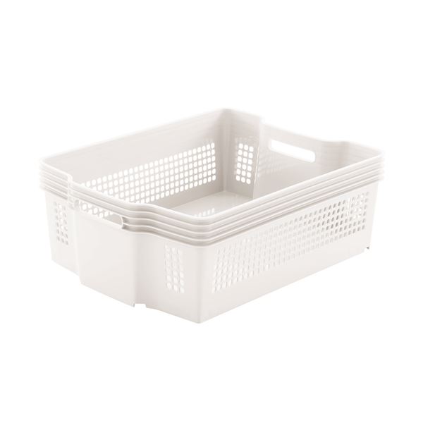 収納ケース 収納かご ワイド 浅型 幅37.4×奥行49.2×高さ17.7cm ホワイト スタッキング スタックカーゴ リビング キッチン[21]
