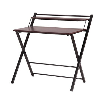 フォールディングデスク/折りたたみデスク 【幅88×奥行64cm】 ダークブラウン×ブラック 収納棚付き 省スペース収納【代引不可】