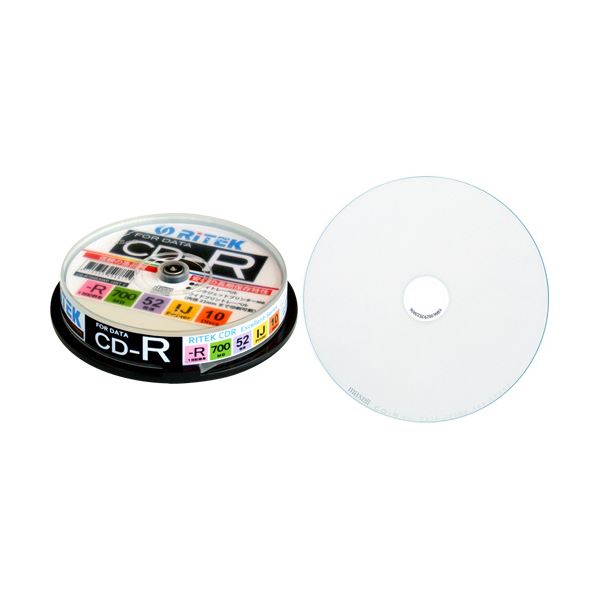 （まとめ）RITEK データ用CD-R 700MB1-52倍速 ホワイトワイドプリンタブル スピンドルケース CD-R700EXWP.10RT C1パック(10枚) 【×10セット】[21]