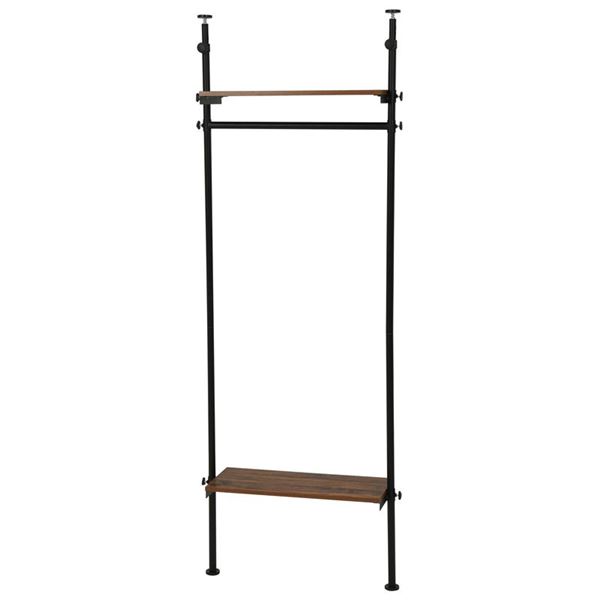 突っ張り ハンガーラック 幅70×奥行24×高さ187〜264cm ブラウン スチール 高さ調節 棚板2枚 ハンガーポ..